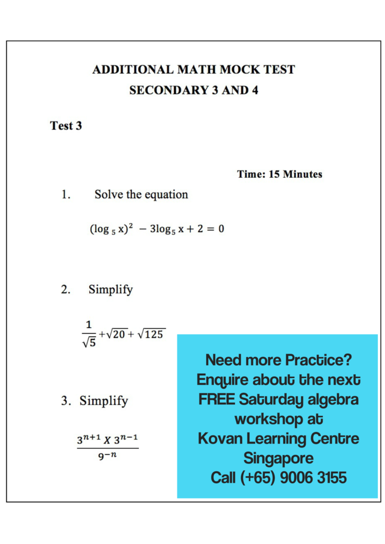 Free Mock Test Additional Math Mock Test for Secondary 3 & 4 students